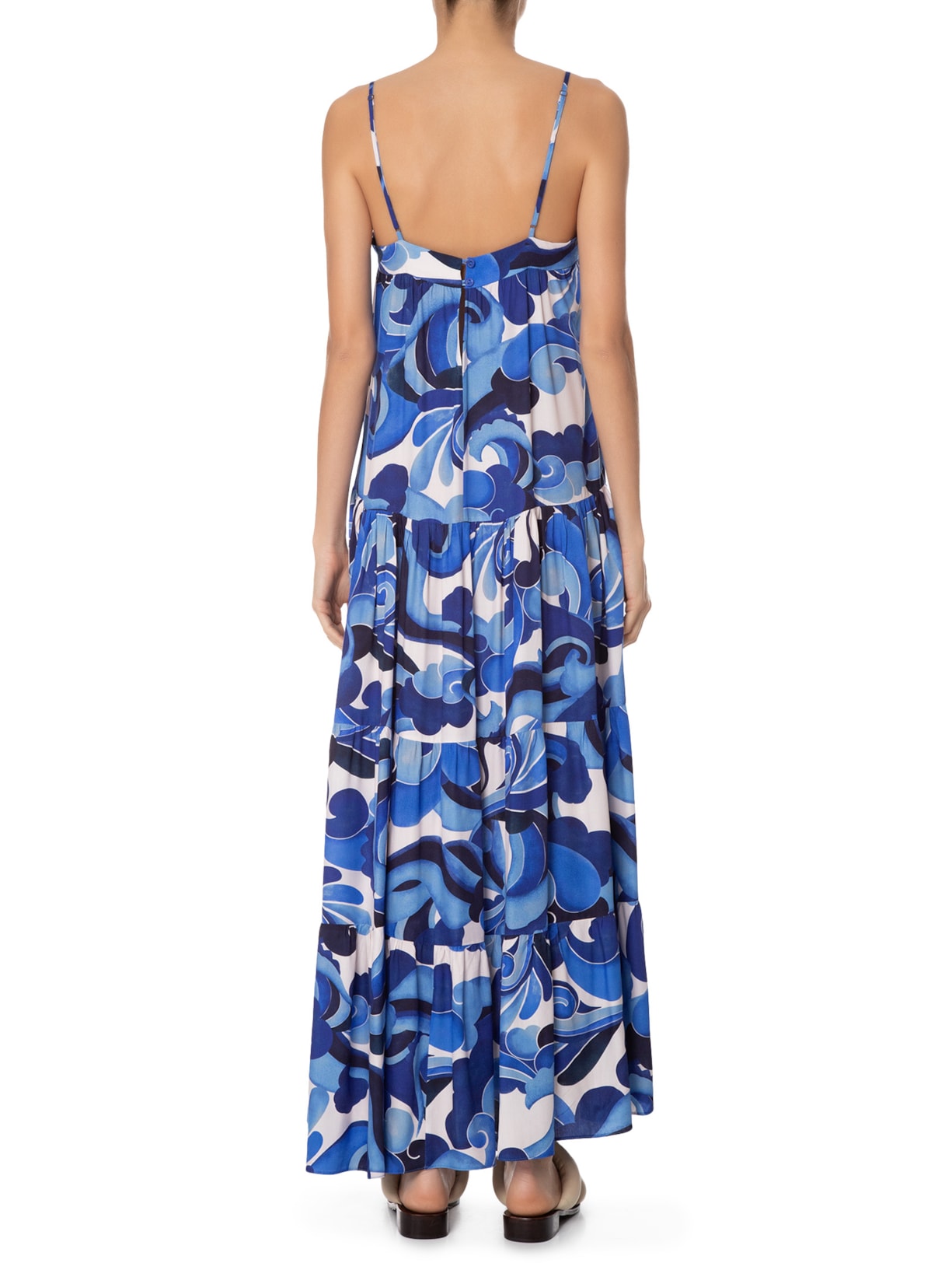 Vestido Longo Estampa Balanço Do Mar Azul Dress To