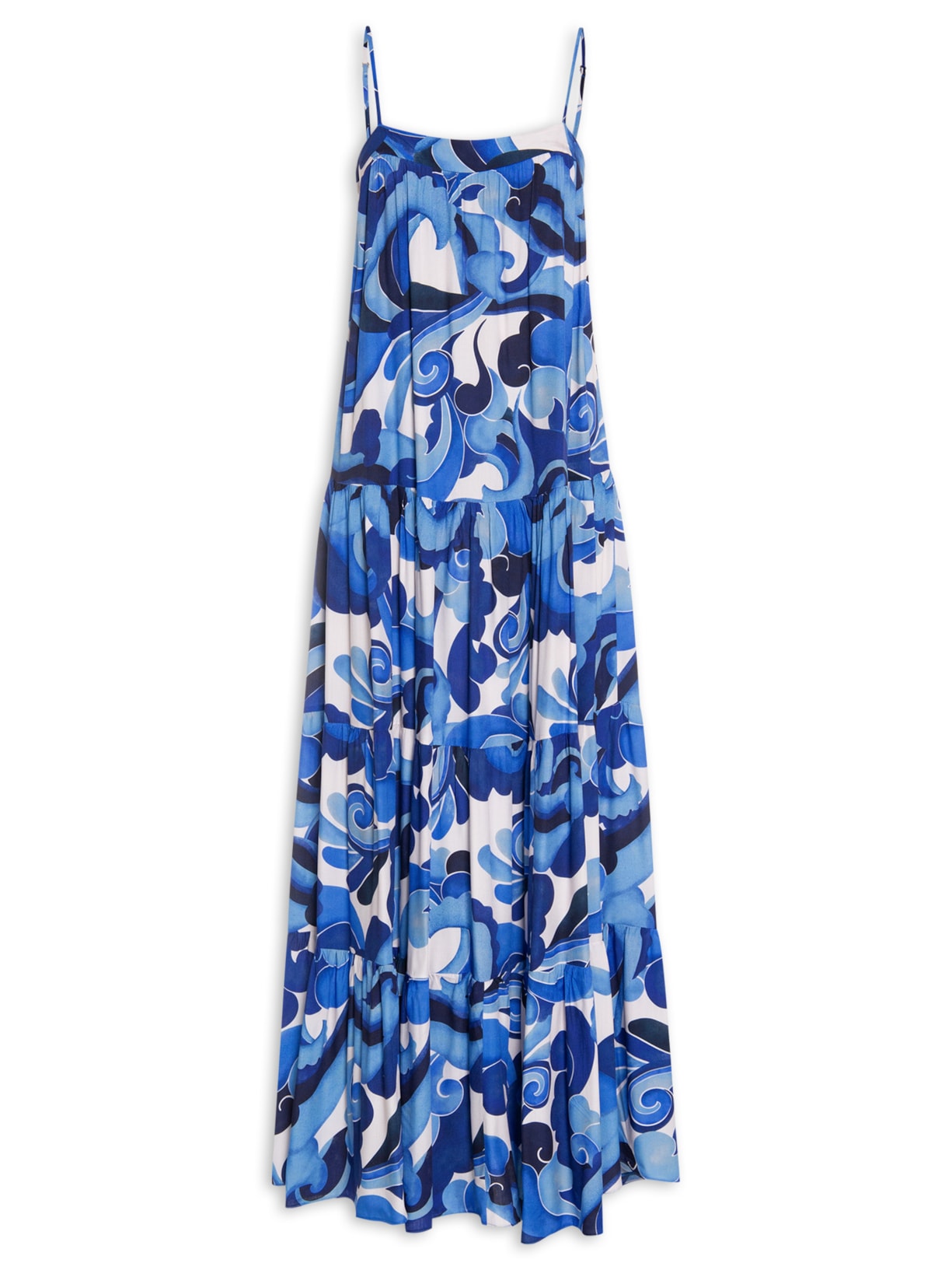 Vestido Longo Estampa Balanço Do Mar Azul Dress To