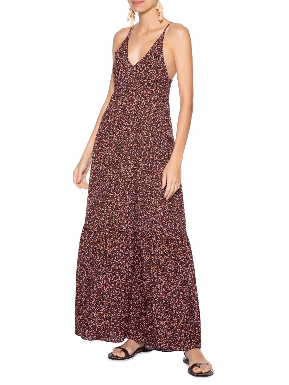 Vestido Longo Estampa Céu Noturno Marrom Dress To