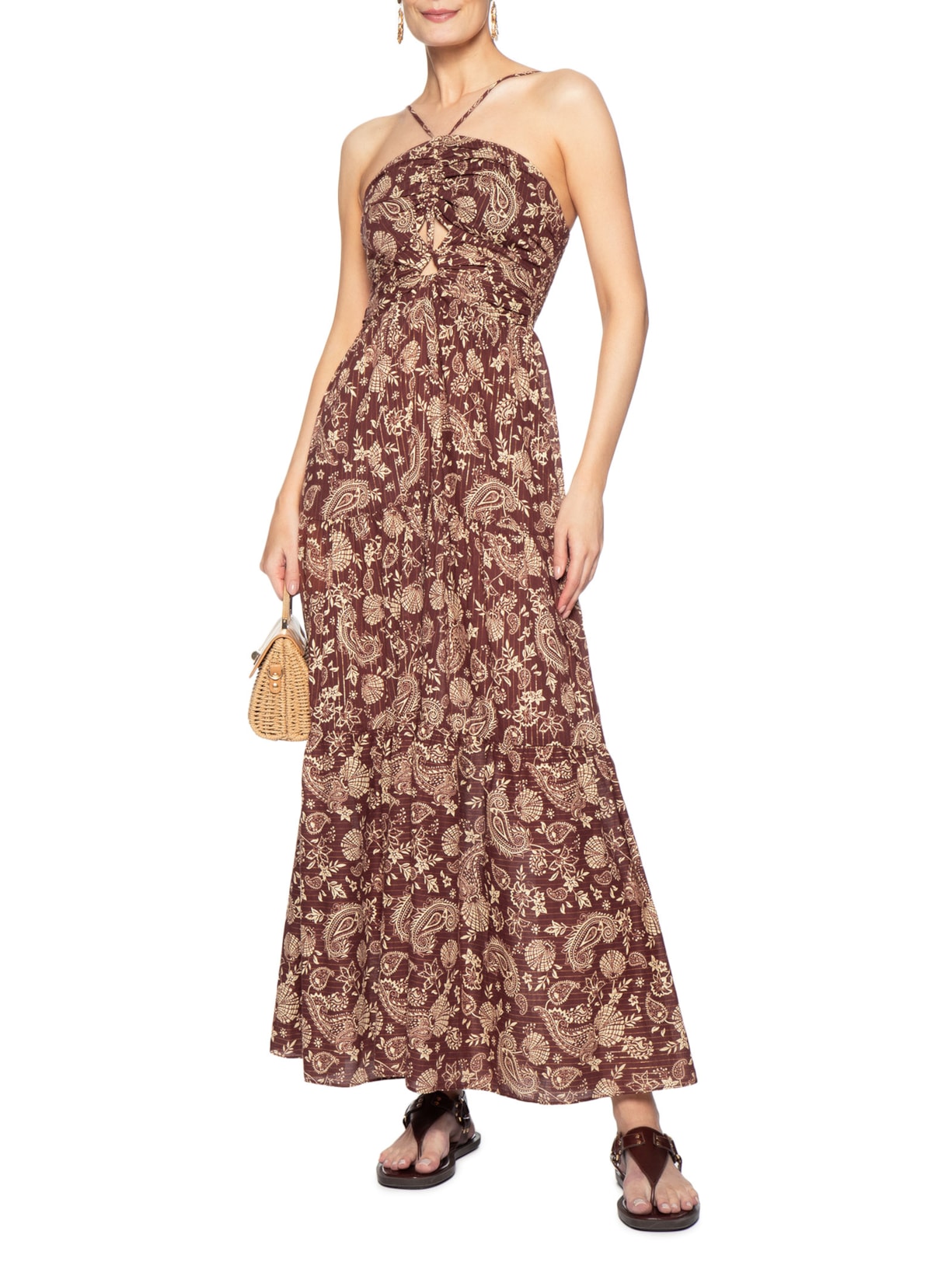 Vestido Longo Estampa Coral Marrom Dress To