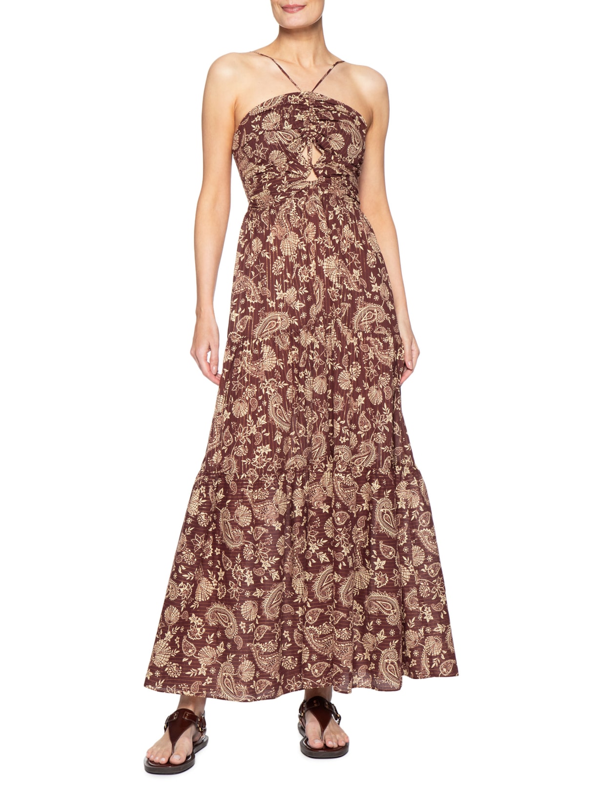 Vestido Longo Estampa Coral Marrom Dress To