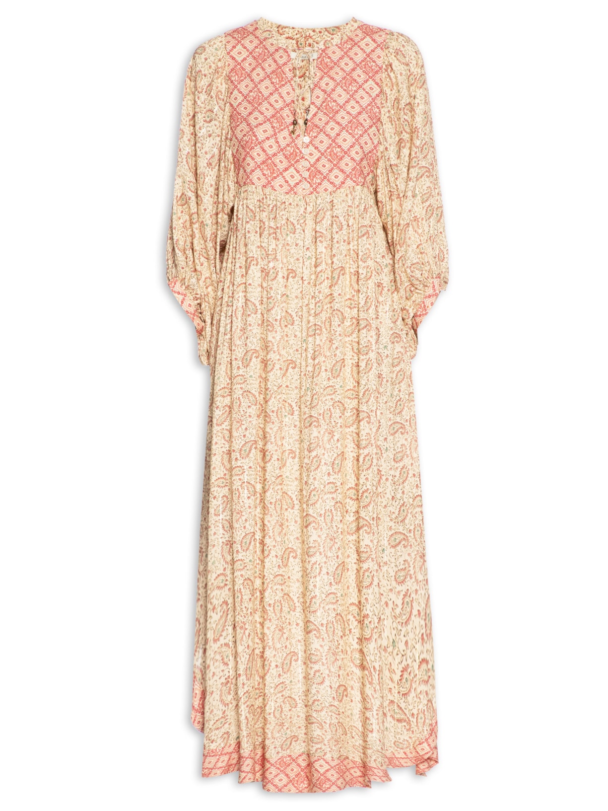 Vestido Longo Estampa Cravo - Bege