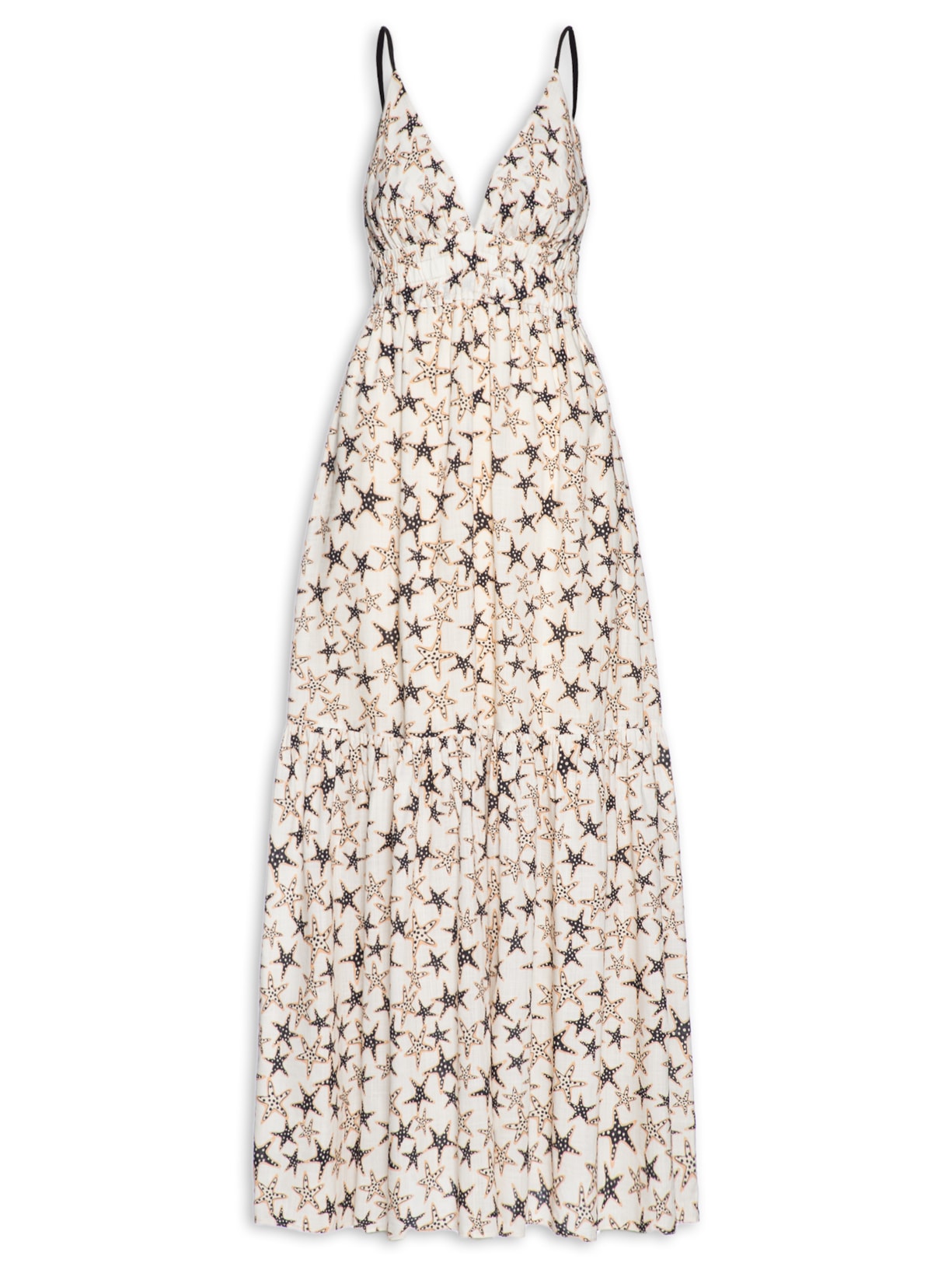 Vestido Longo Estampa Estrelas - Bege