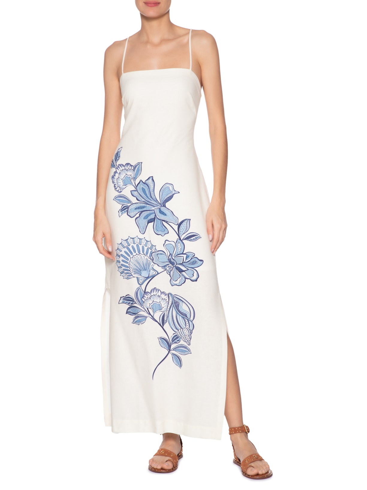 Vestido Longo Estampa Flor Do Oceano Branco Dress To