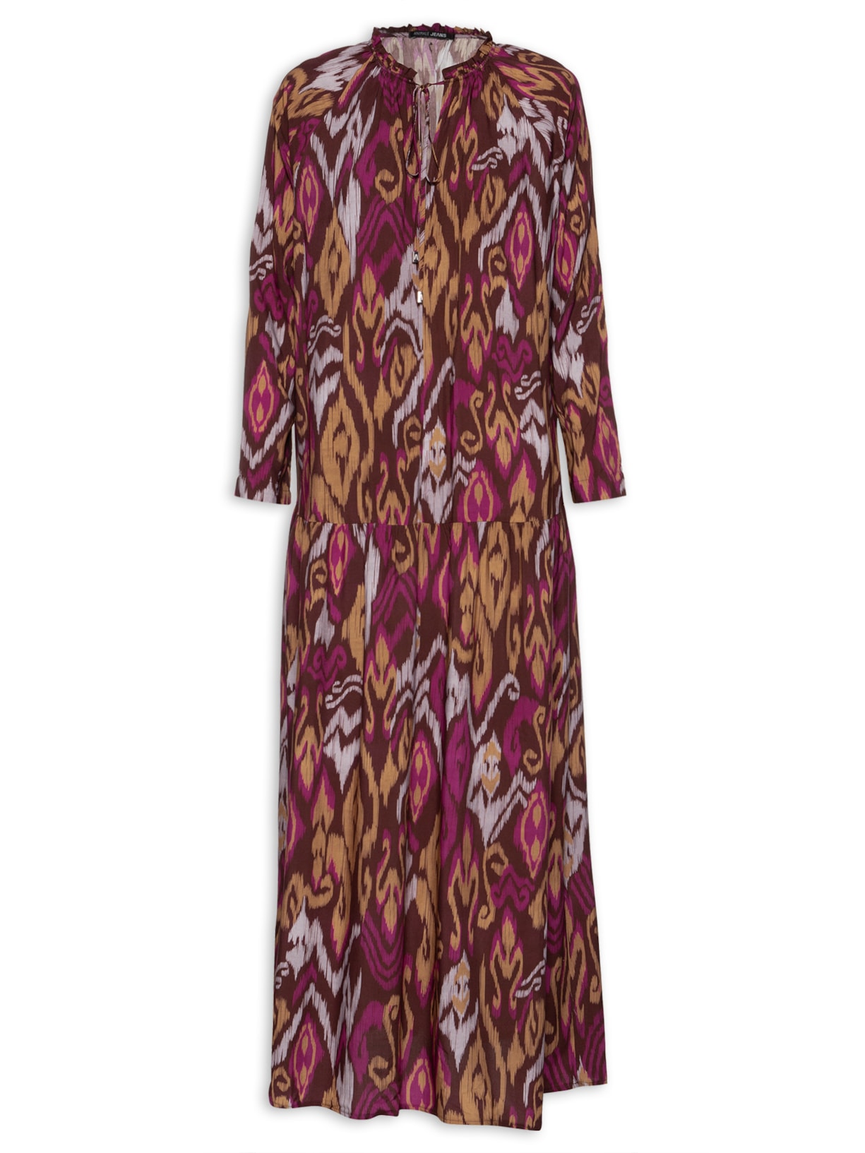 Vestido Longo Estampa Ikat Rum - Marrom