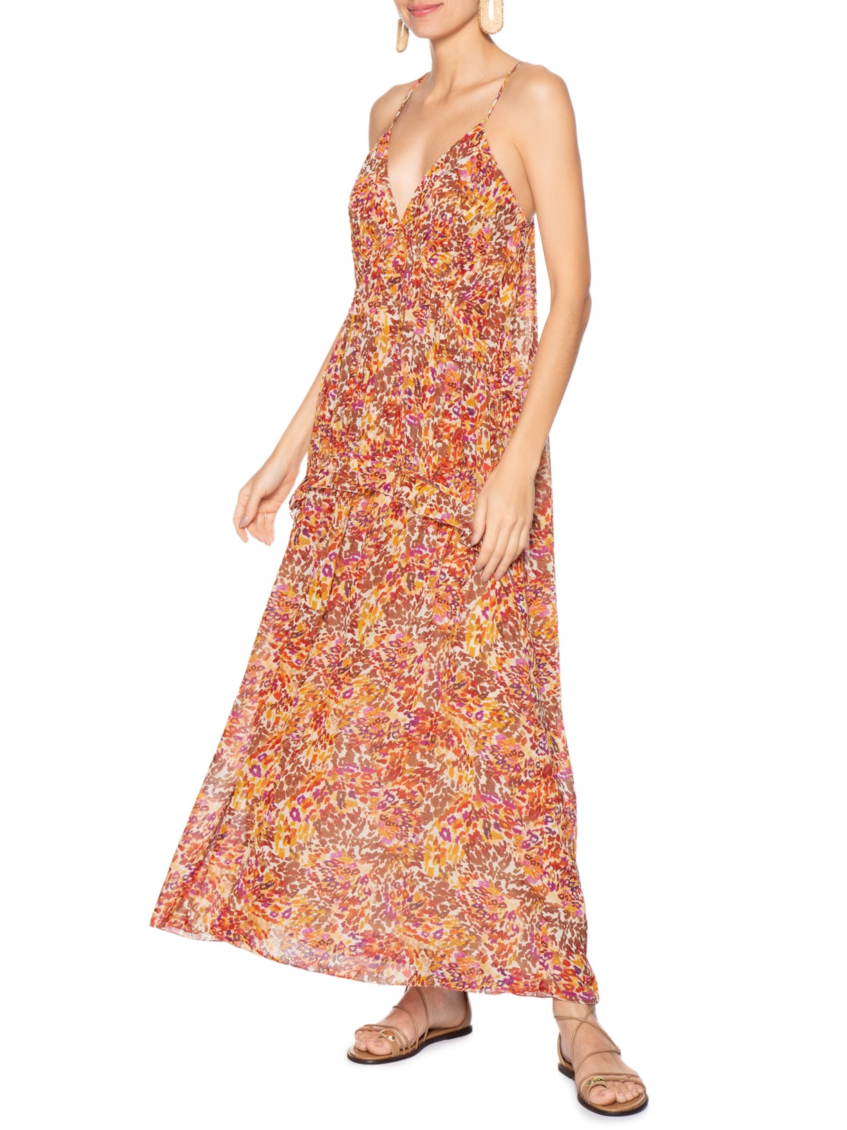 Vestido Longo Estampa Instinto Cerâmica Laranja Dress To