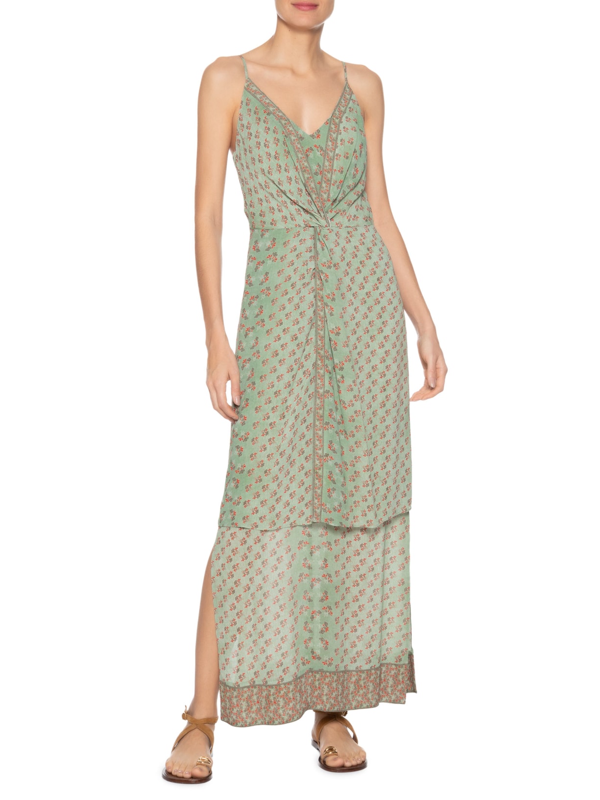 Vestido Longo Estampa Krabi Verde Maria Filó