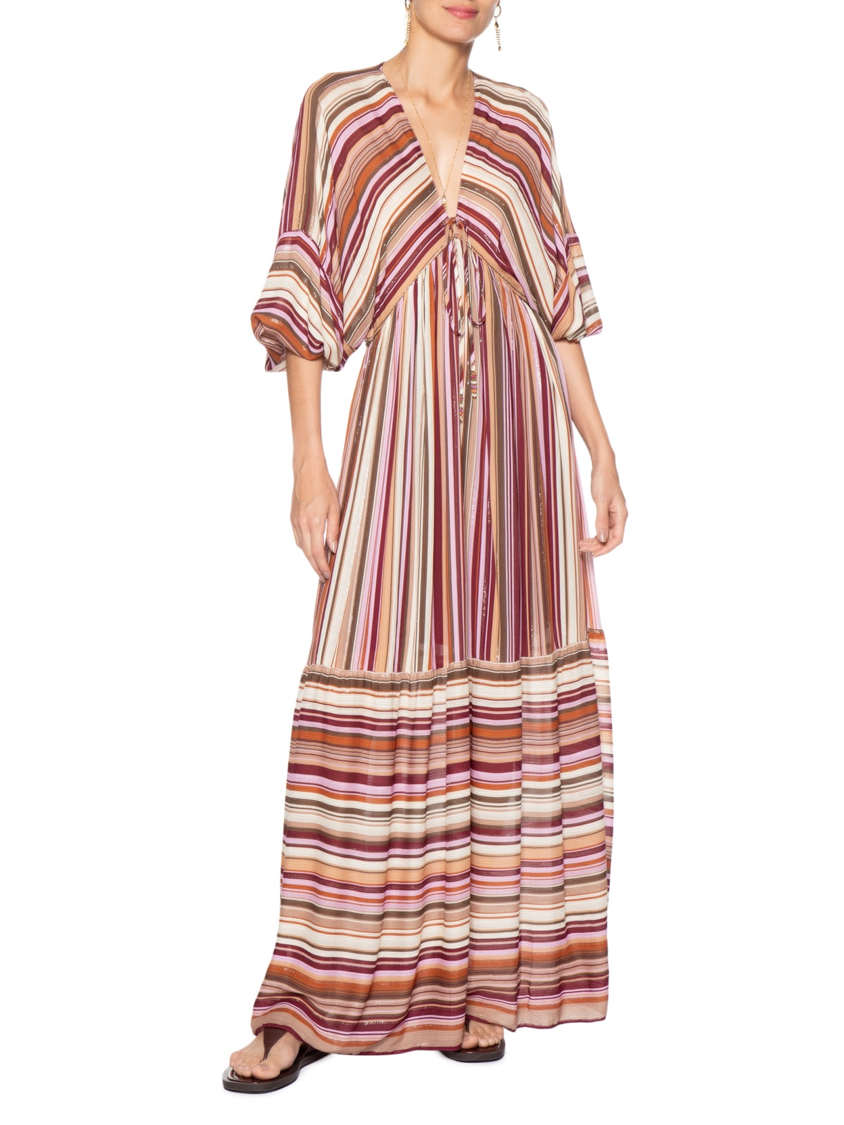 Vestido Longo Estampa Listra Aurora Rosa Dress To