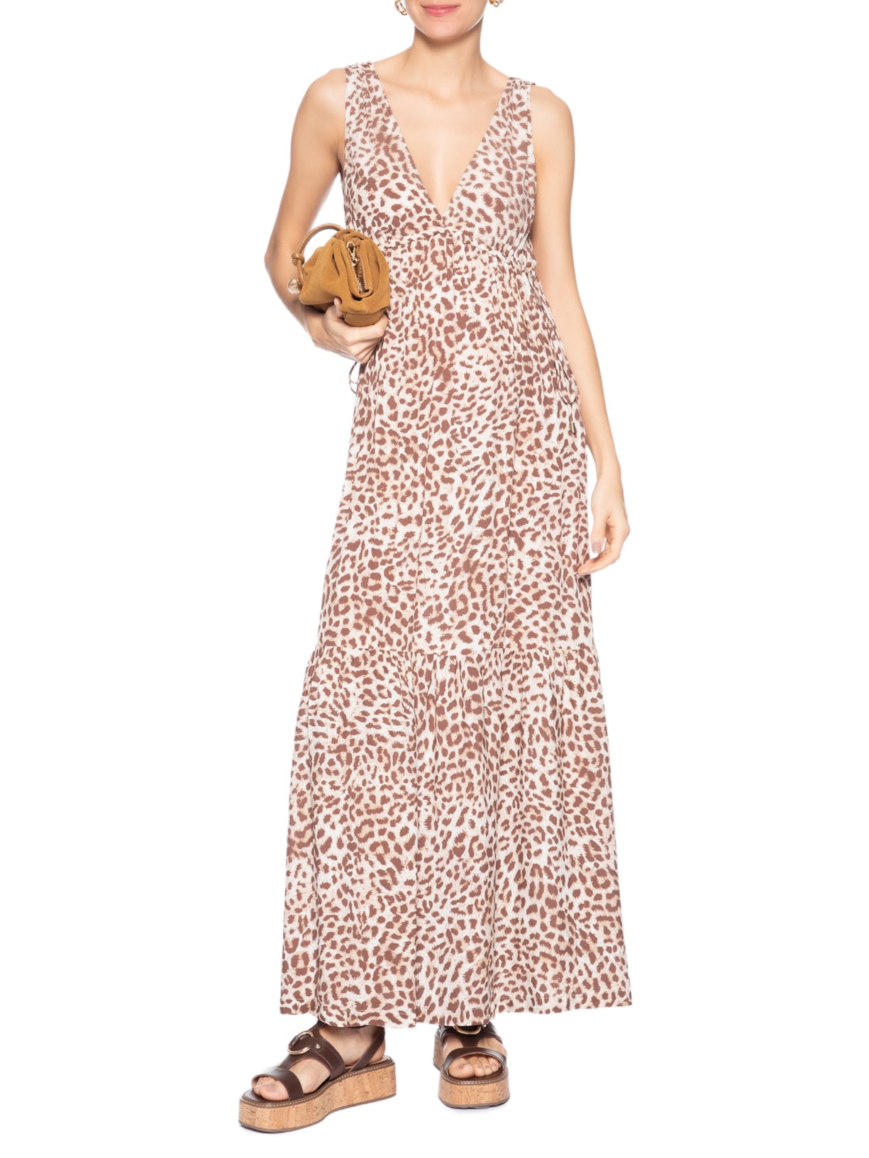Vestido Longo Estampa Manchada Aj Marrom Animale Jeans