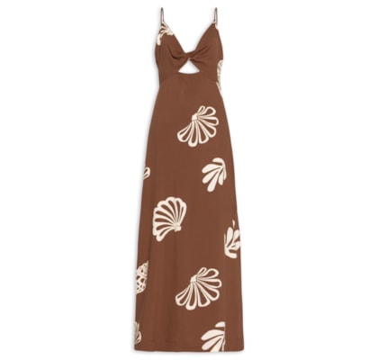 Vestido Longo Estampa Marés - Marrom