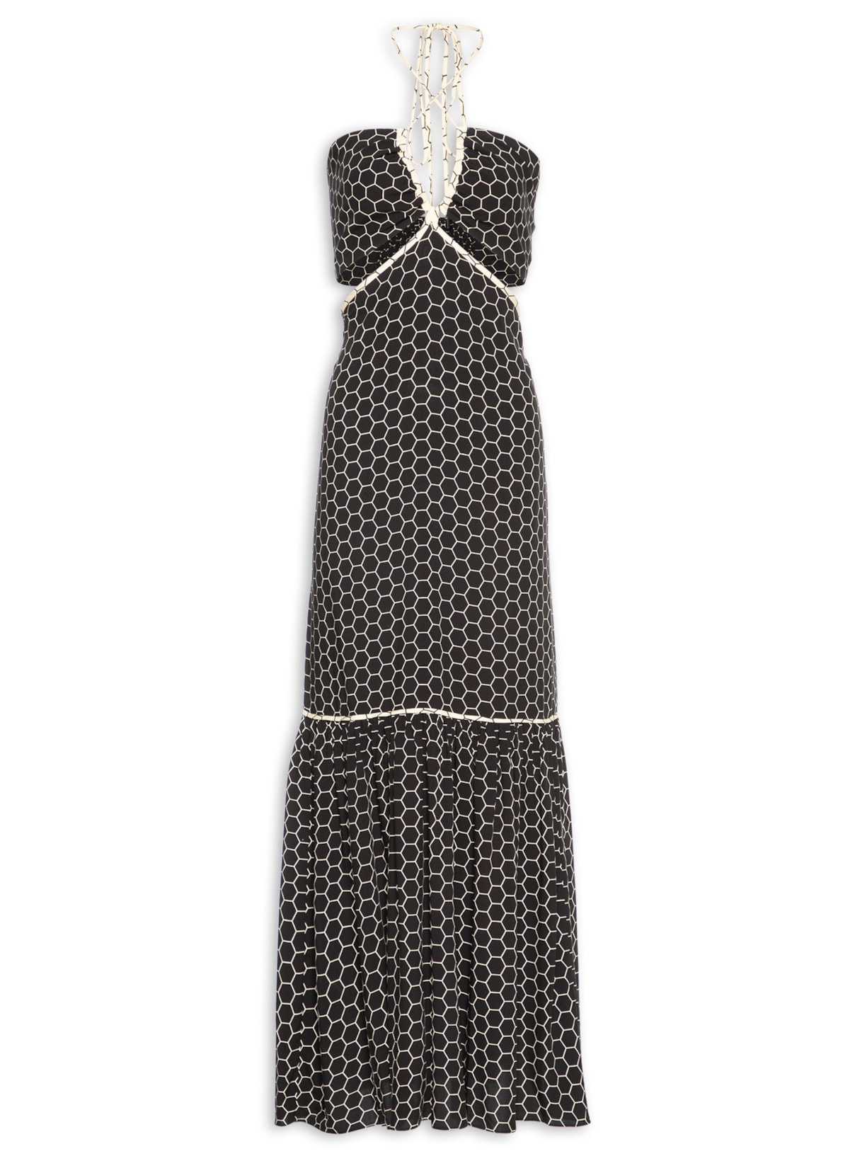 Vestido Longo Estampa Mel - Preto