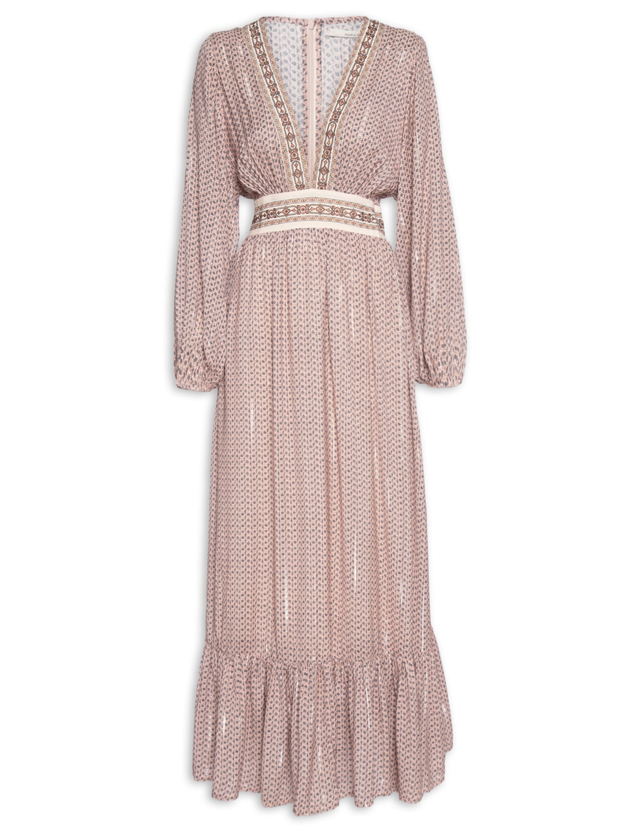 Vestido Longo Estampa Mini Flor - Rosa