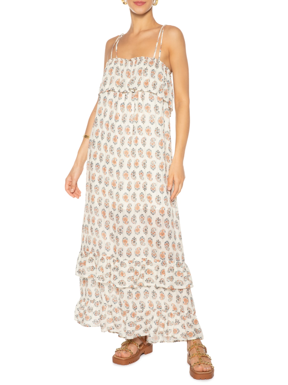 Vestido Longo Estampa Napoles Off White Maria Filó