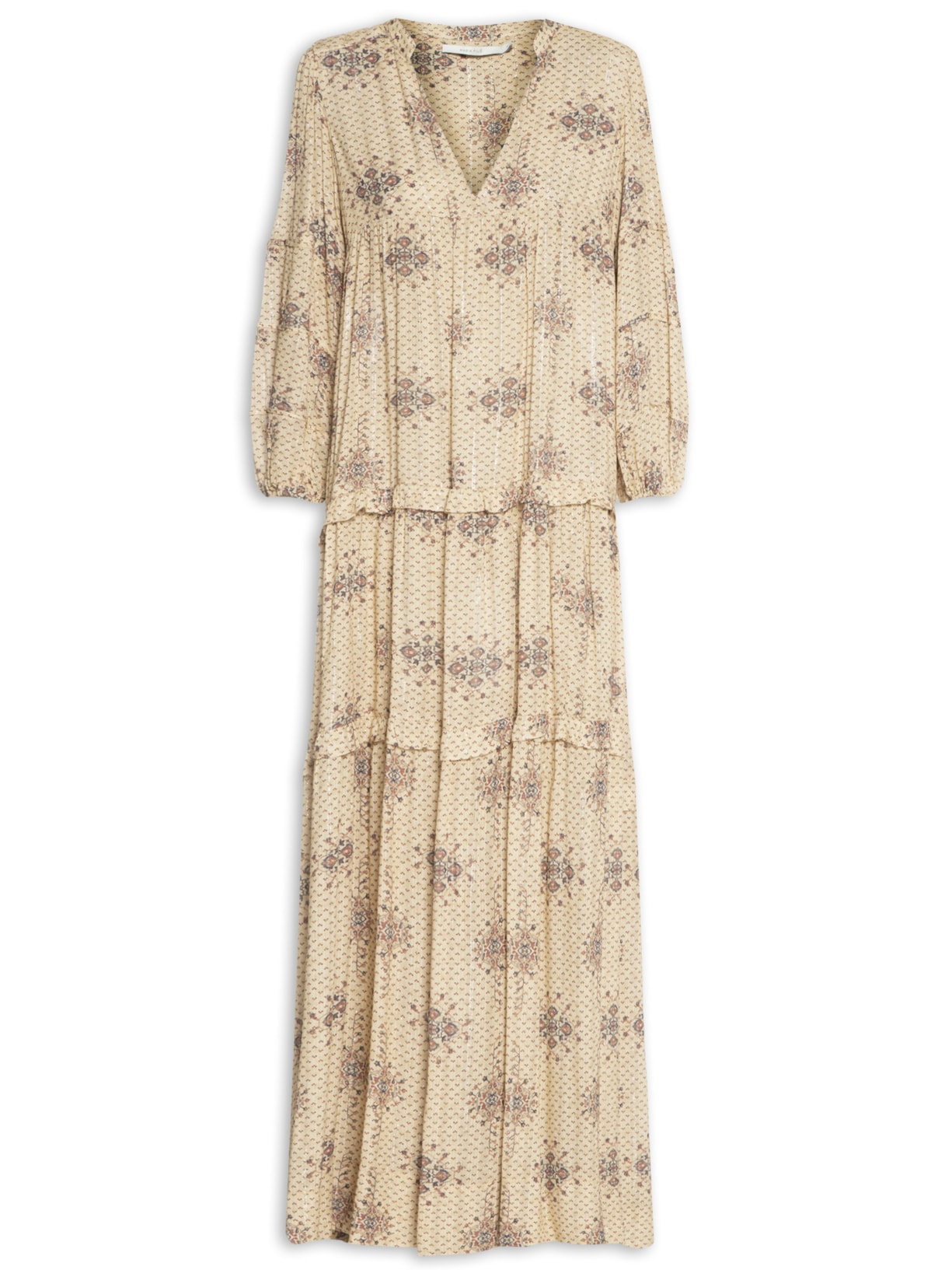 Vestido Longo Estampa Rattan - Bege