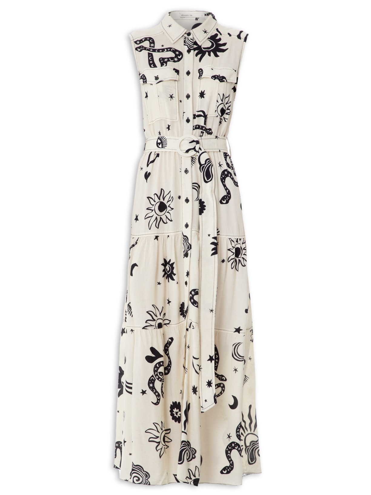 Vestido Longo Estampa Sonhos - Bege