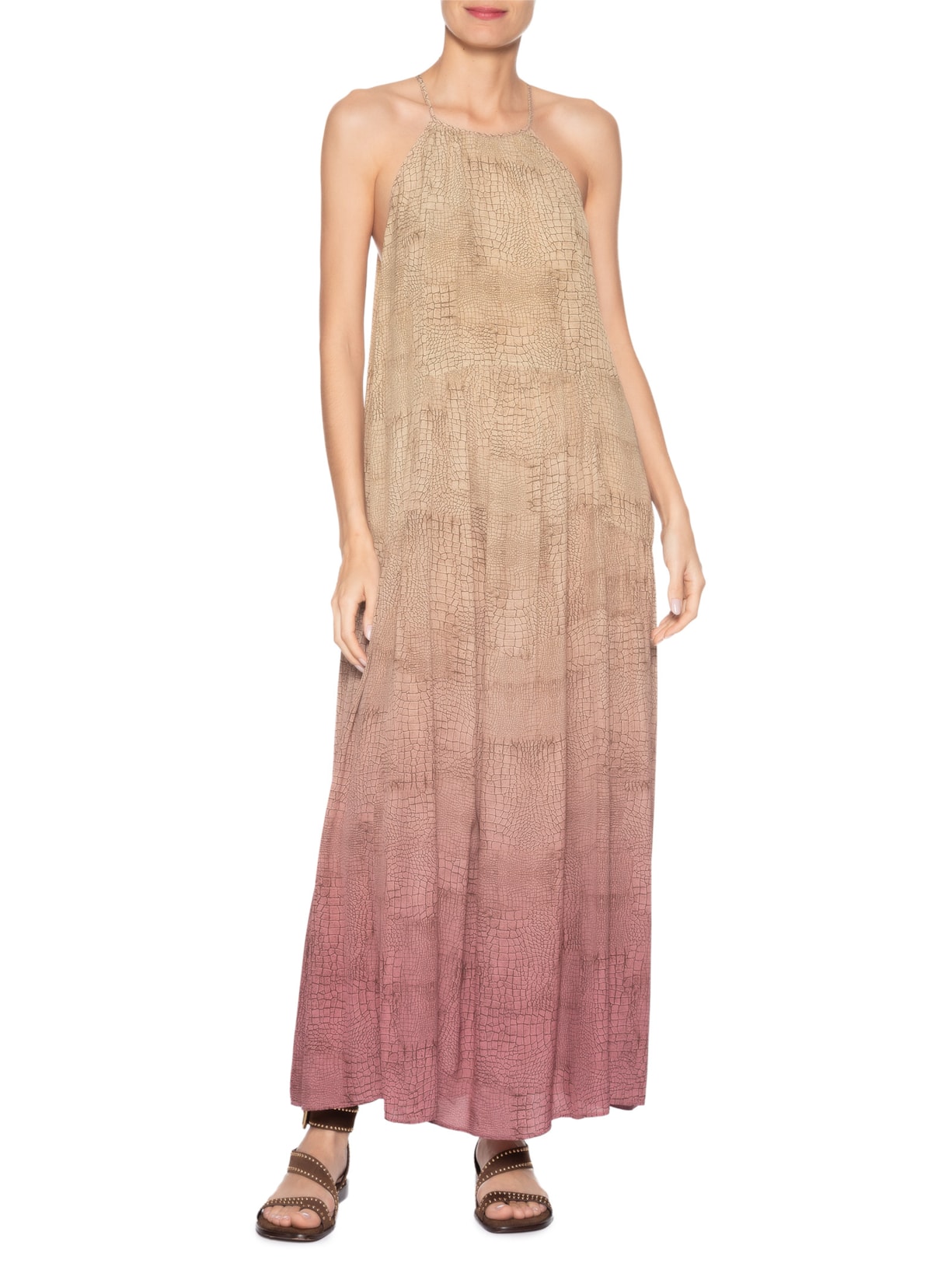 Vestido Longo Estampado Bege Animale