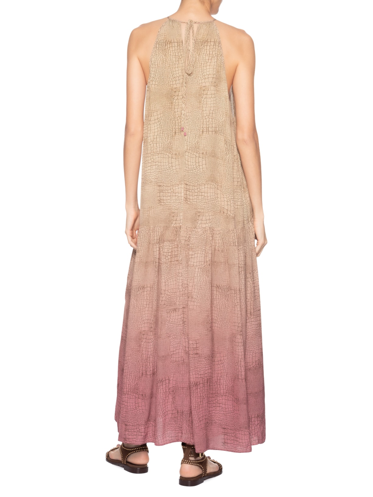 Vestido Longo Estampado Bege Animale