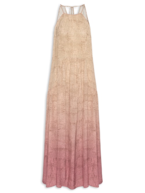 Vestido Longo Estampado - Bege