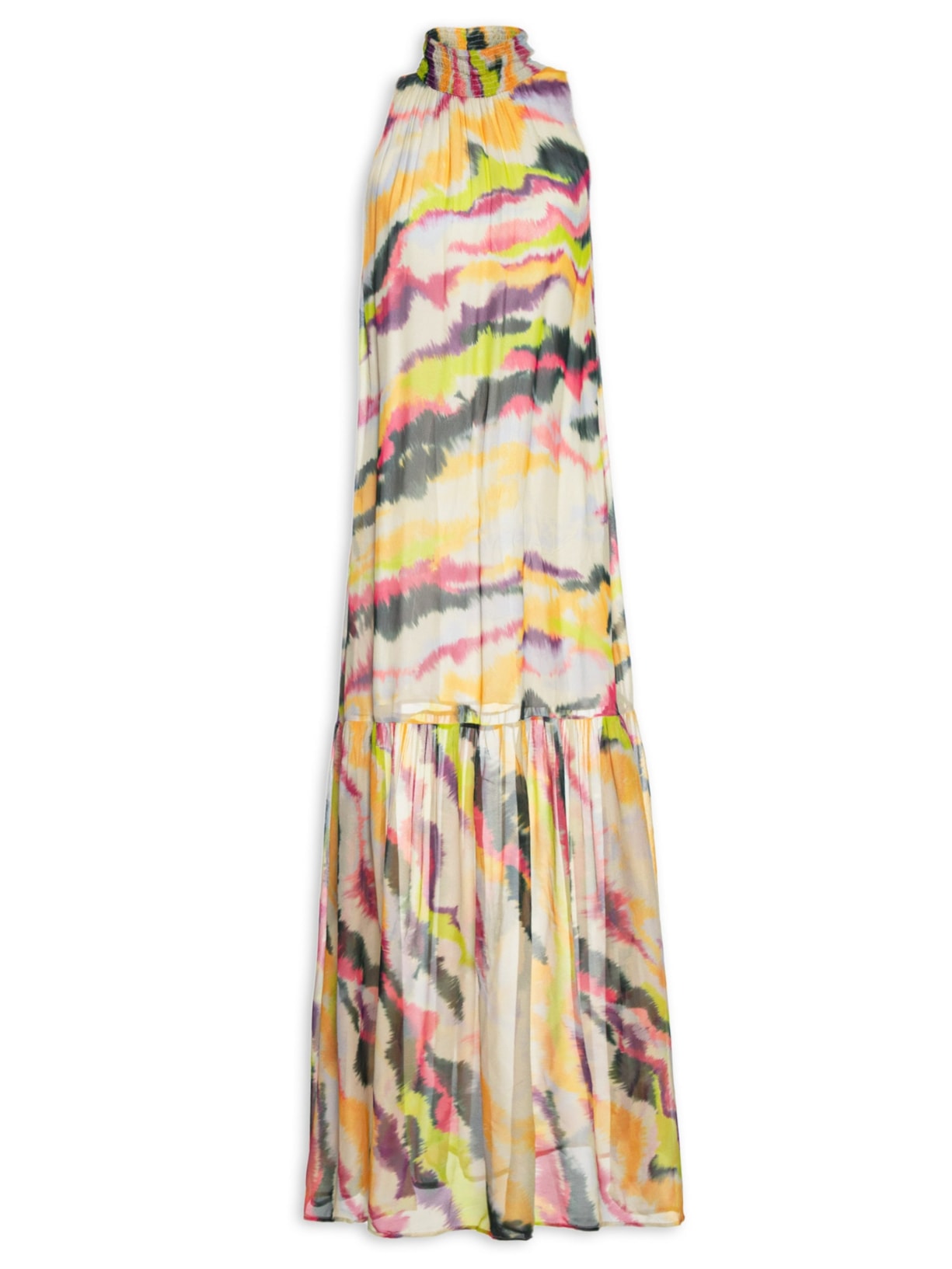 Vestido Longo Estampado Crayon - Bege