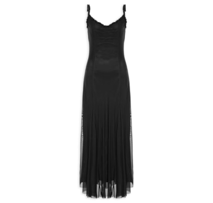 Vestido Longo Feminino Em Tule - Preto