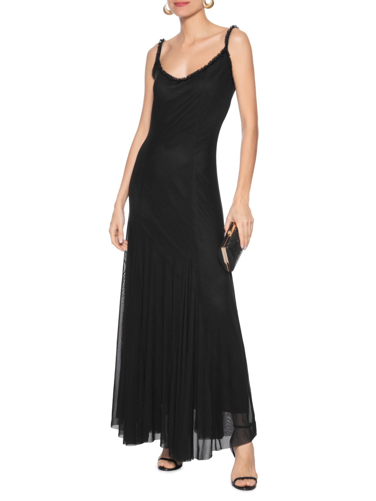 Vestido Longo Feminino Em Tule Preto Market 33