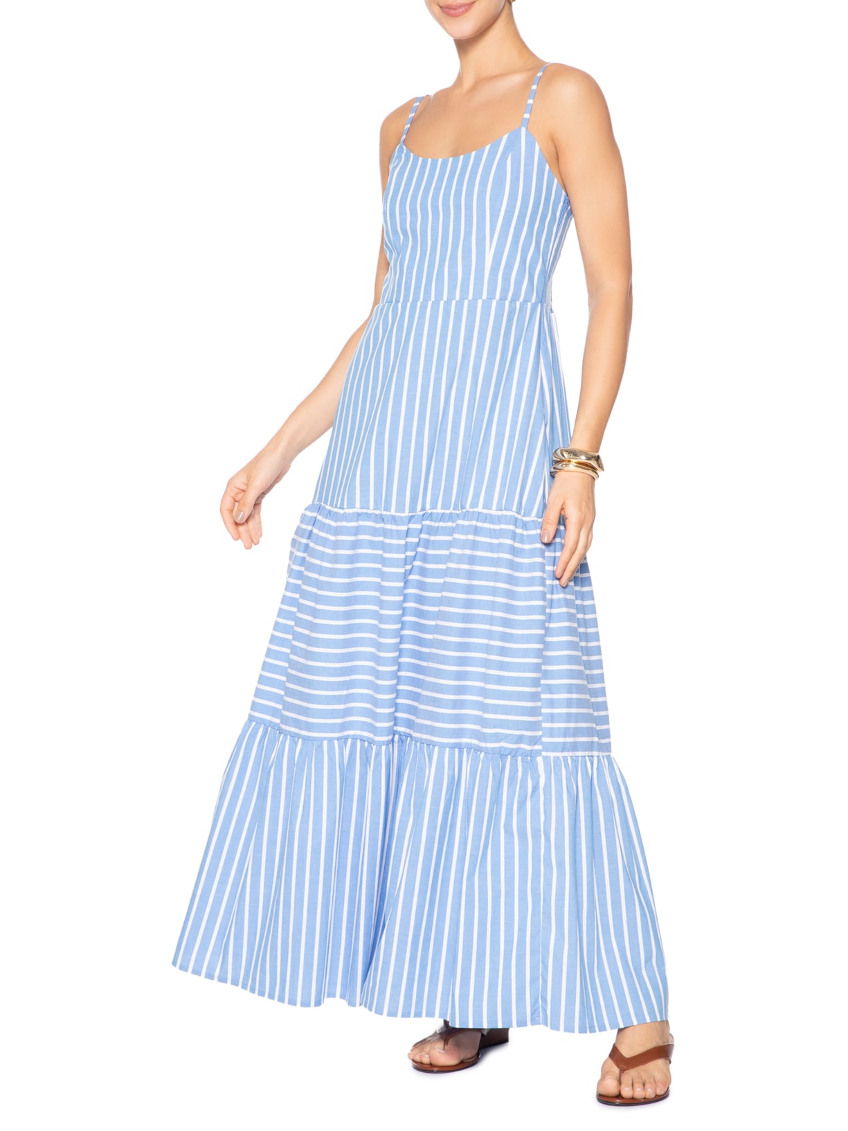 Vestido Longo Feminino Listrado Azul Market 33