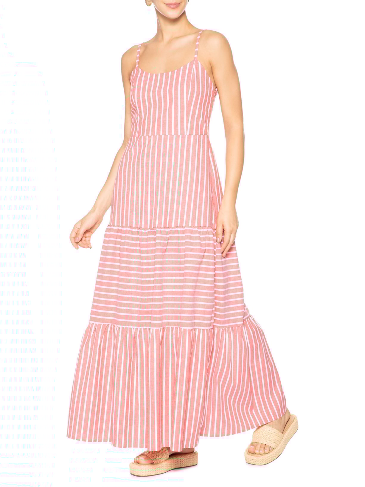 Vestido Longo Feminino Listrado Vermelho Market 33