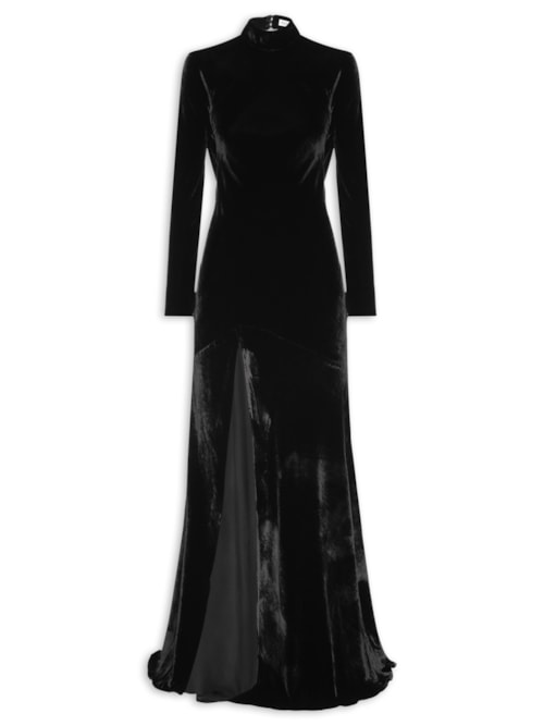 Vestido Longo Fenda Frontal e Degagê - Preto