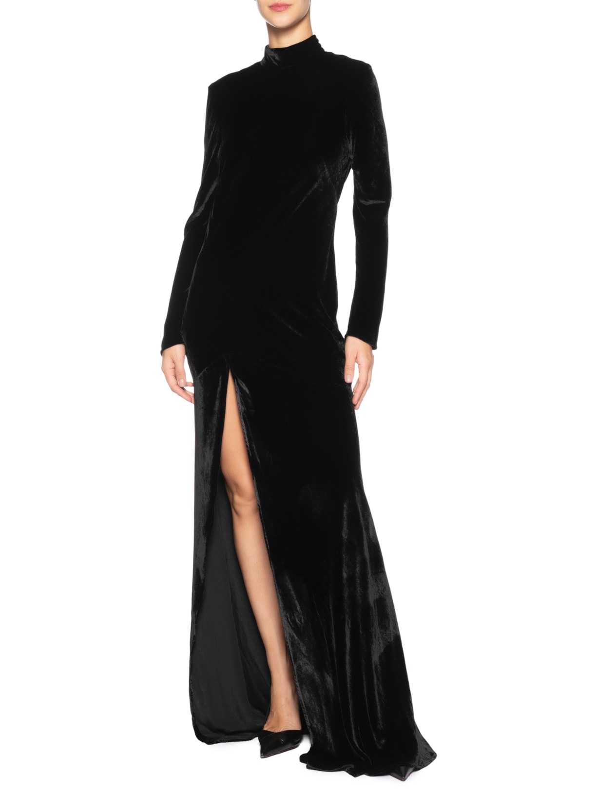 Vestido Longo Fenda Frontal e Degagê Preto Reinaldo Lourenço