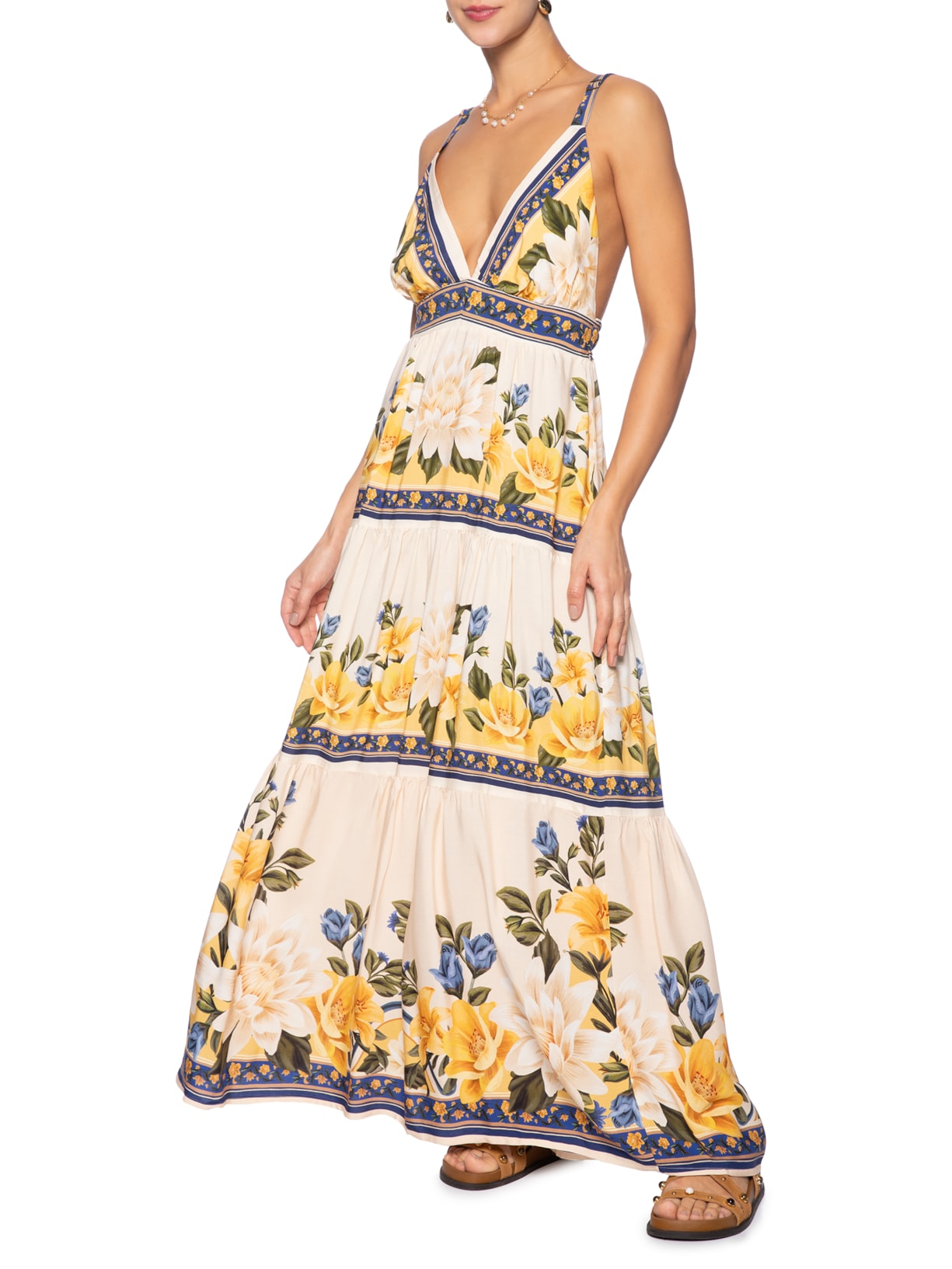 Vestido longo flor do rio Off white Farm