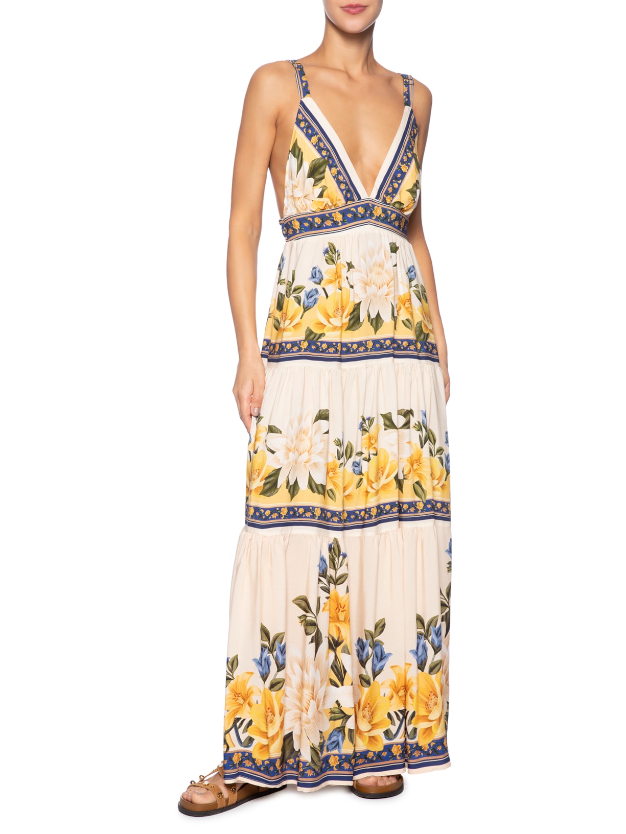 Vestido longo flor do rio Off white Farm