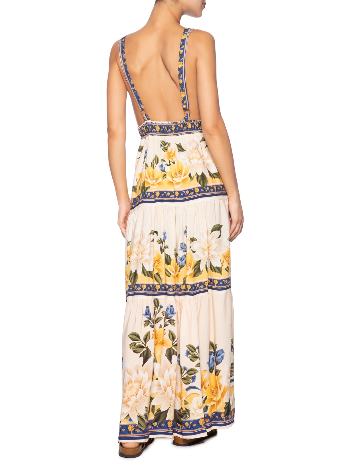 Vestido longo flor do rio Off white Farm