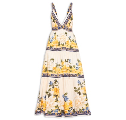 Vestido longo flor do rio - Off white