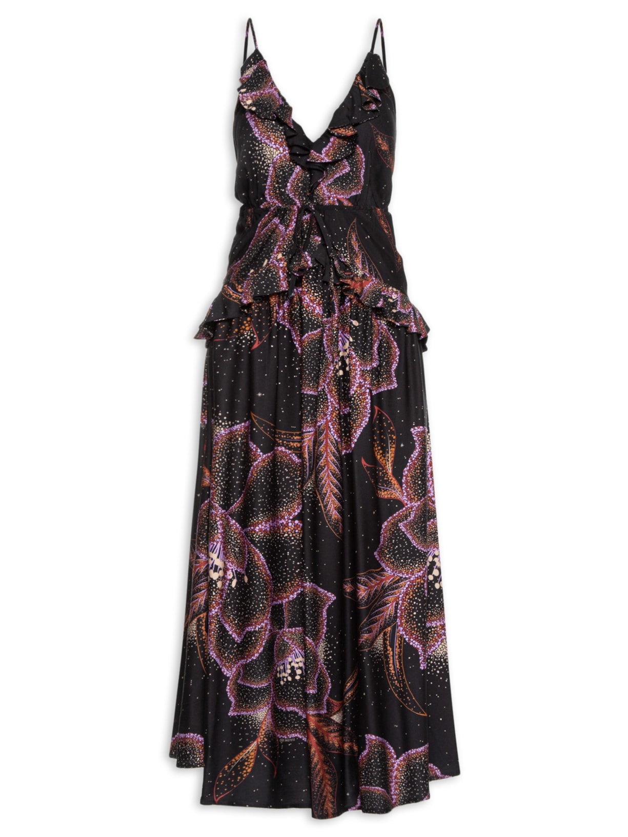 Vestido Longo Floral Estela - Preto