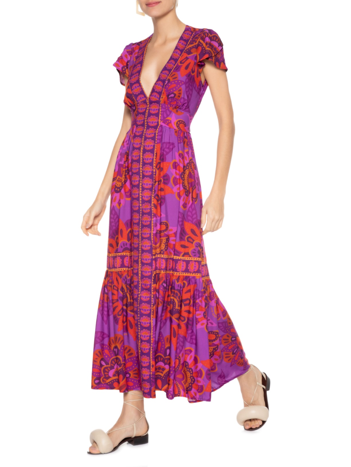 Vestido Longo Floral Jakarta Roxo Farm