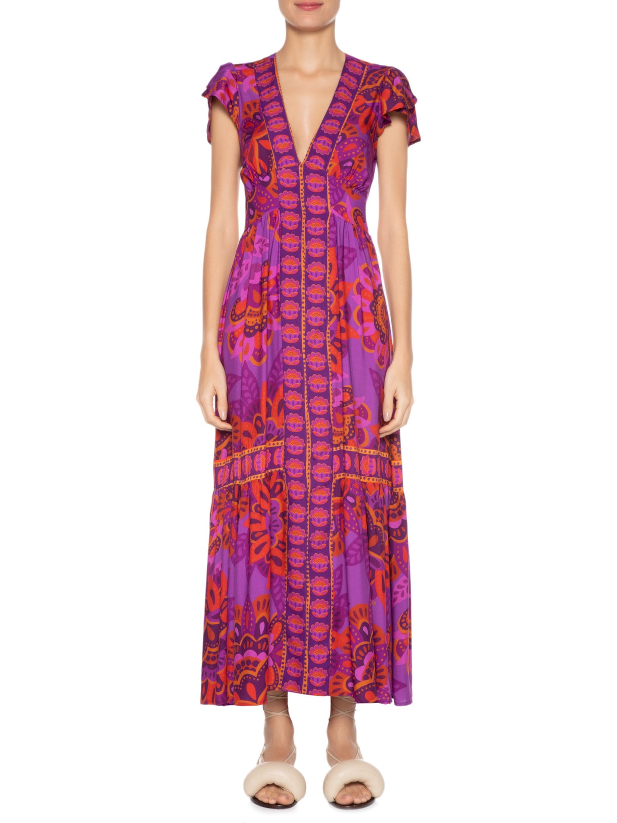 Vestido Longo Floral Jakarta Roxo Farm