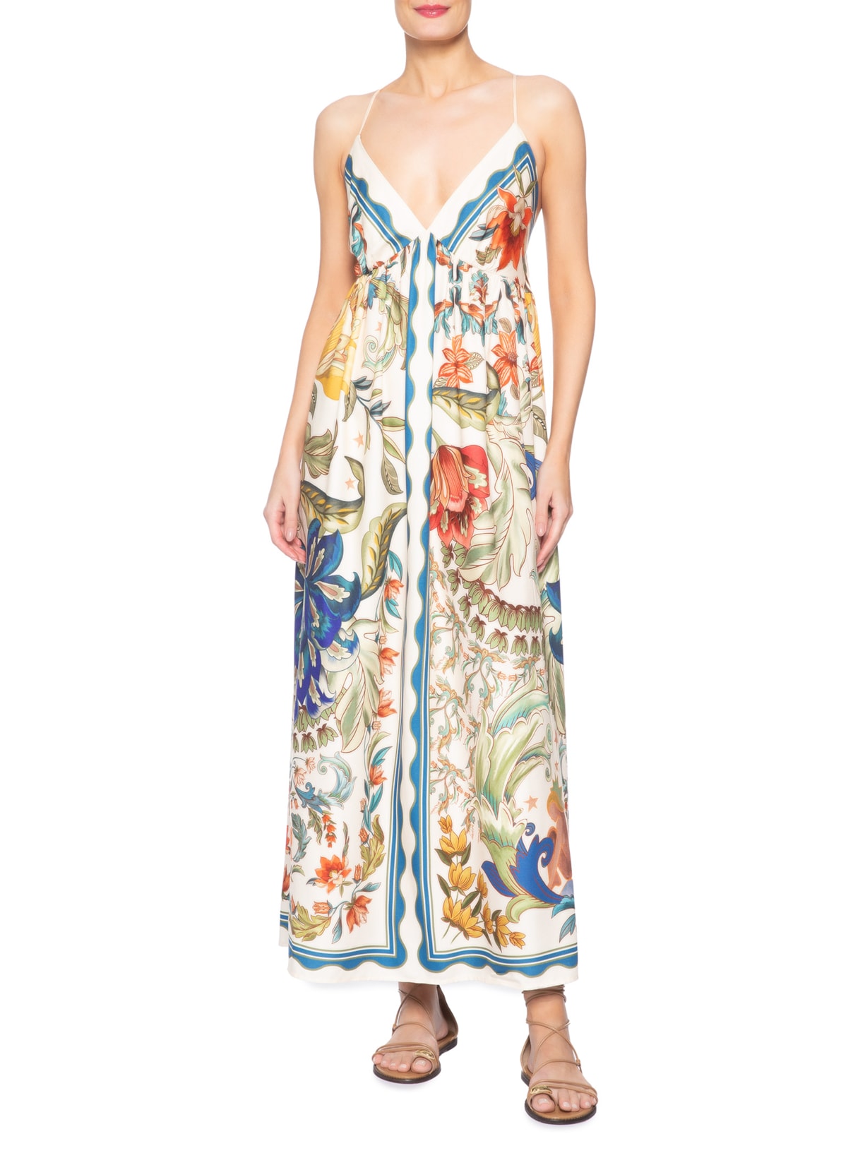 Vestido Longo Floral Maite – Branco Farm