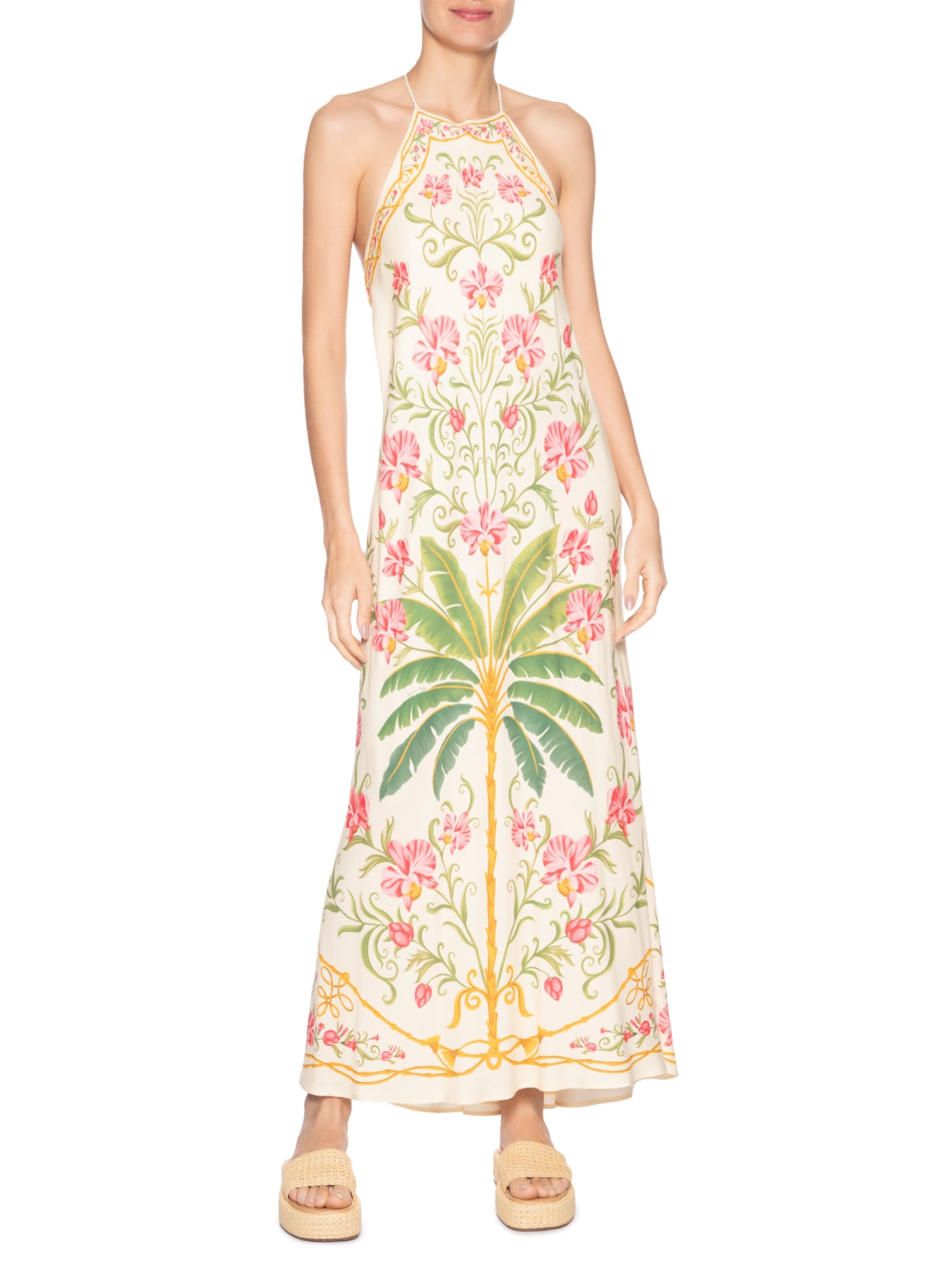 Vestido Longo Floral Nusa Bege Farm