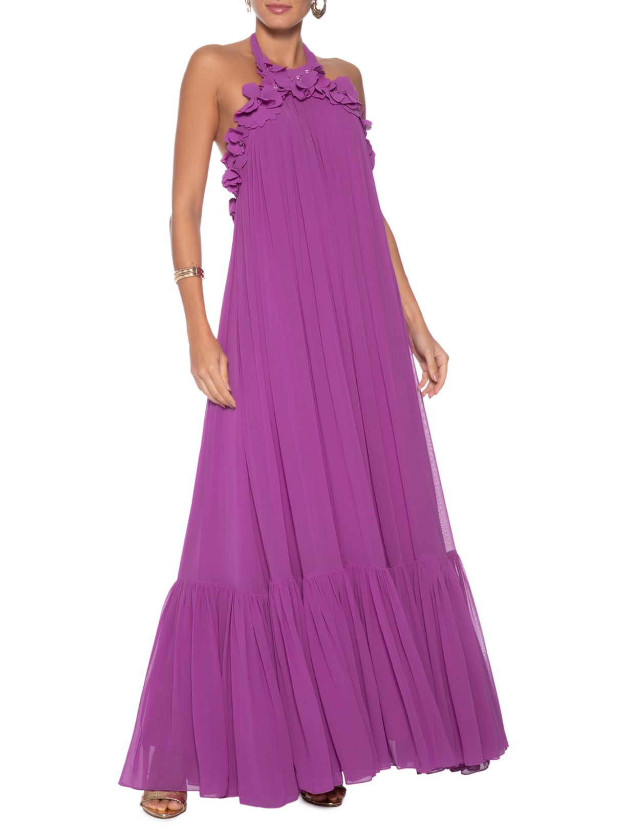 Vestido Longo Floral – Roxo Pat Bo