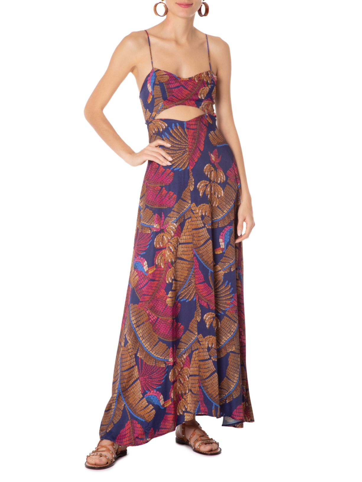 Vestido Longo Floresta Mosaico Azul Farm