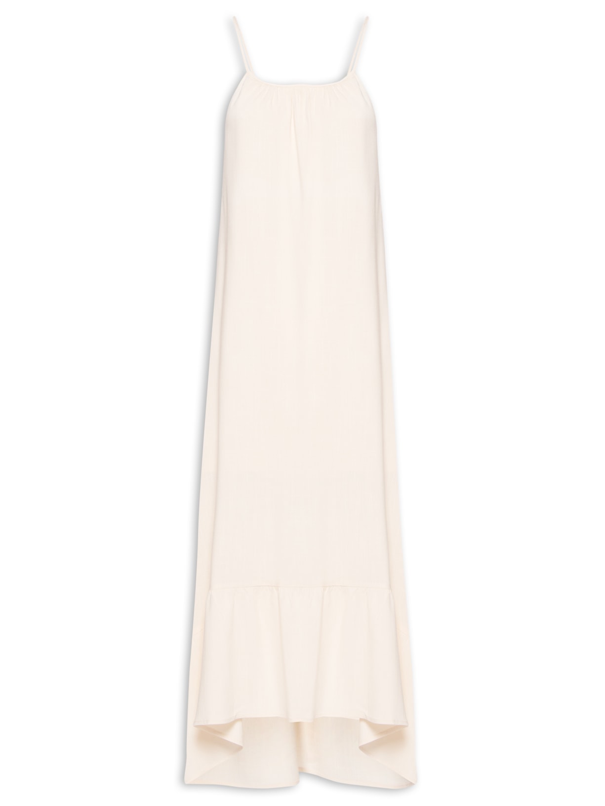 Vestido Longo Franzido - Bege