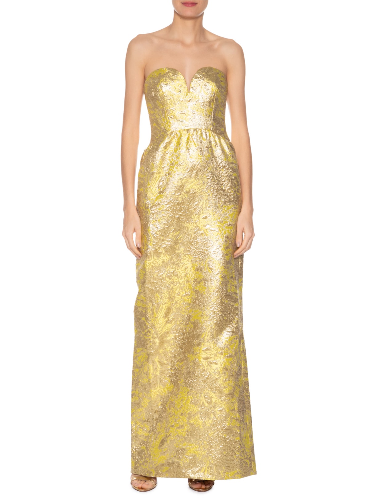 Vestido Longo Franzido Dourado Reinaldo Lourenço