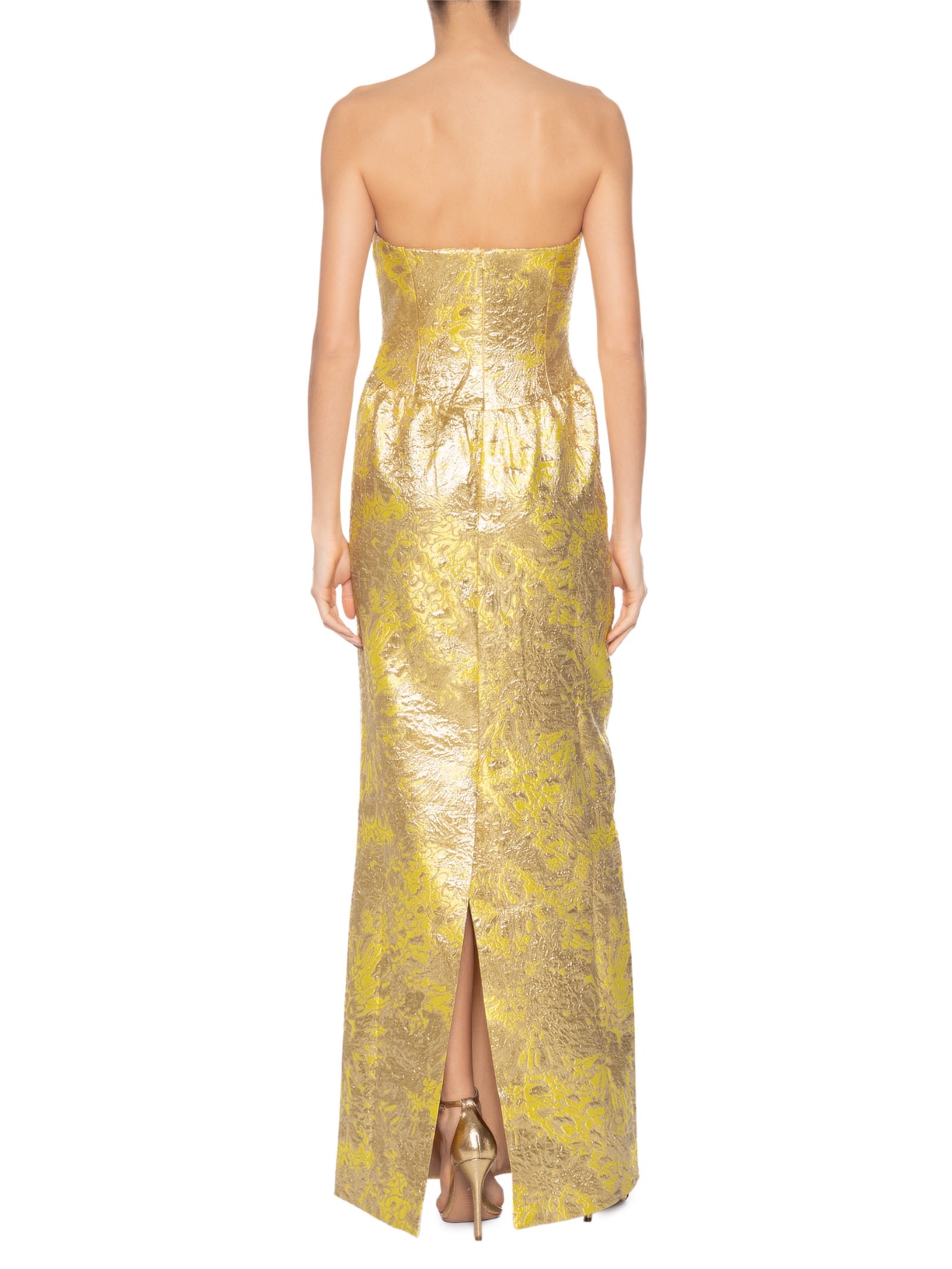 Vestido Longo Franzido Dourado Reinaldo Lourenço