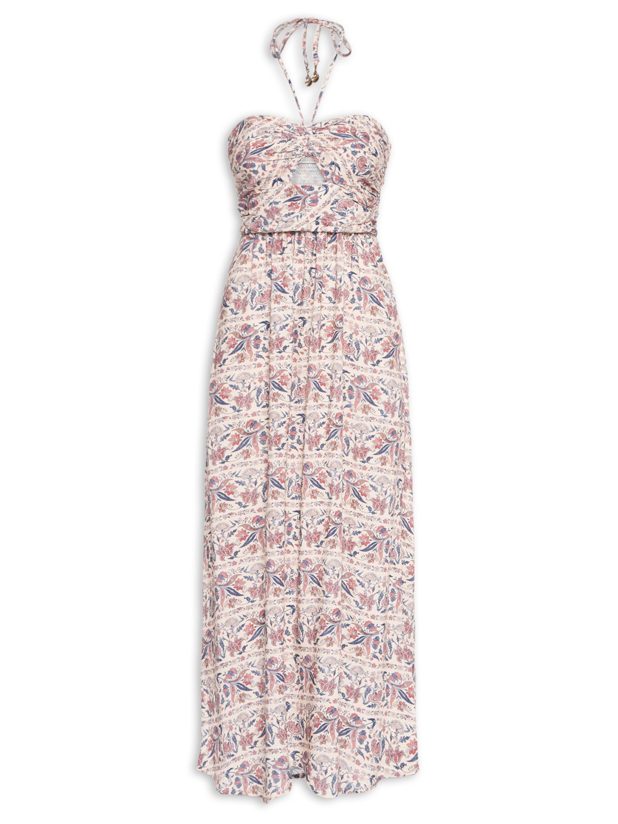 Vestido Longo Franzido Estampa Bloom - Bege