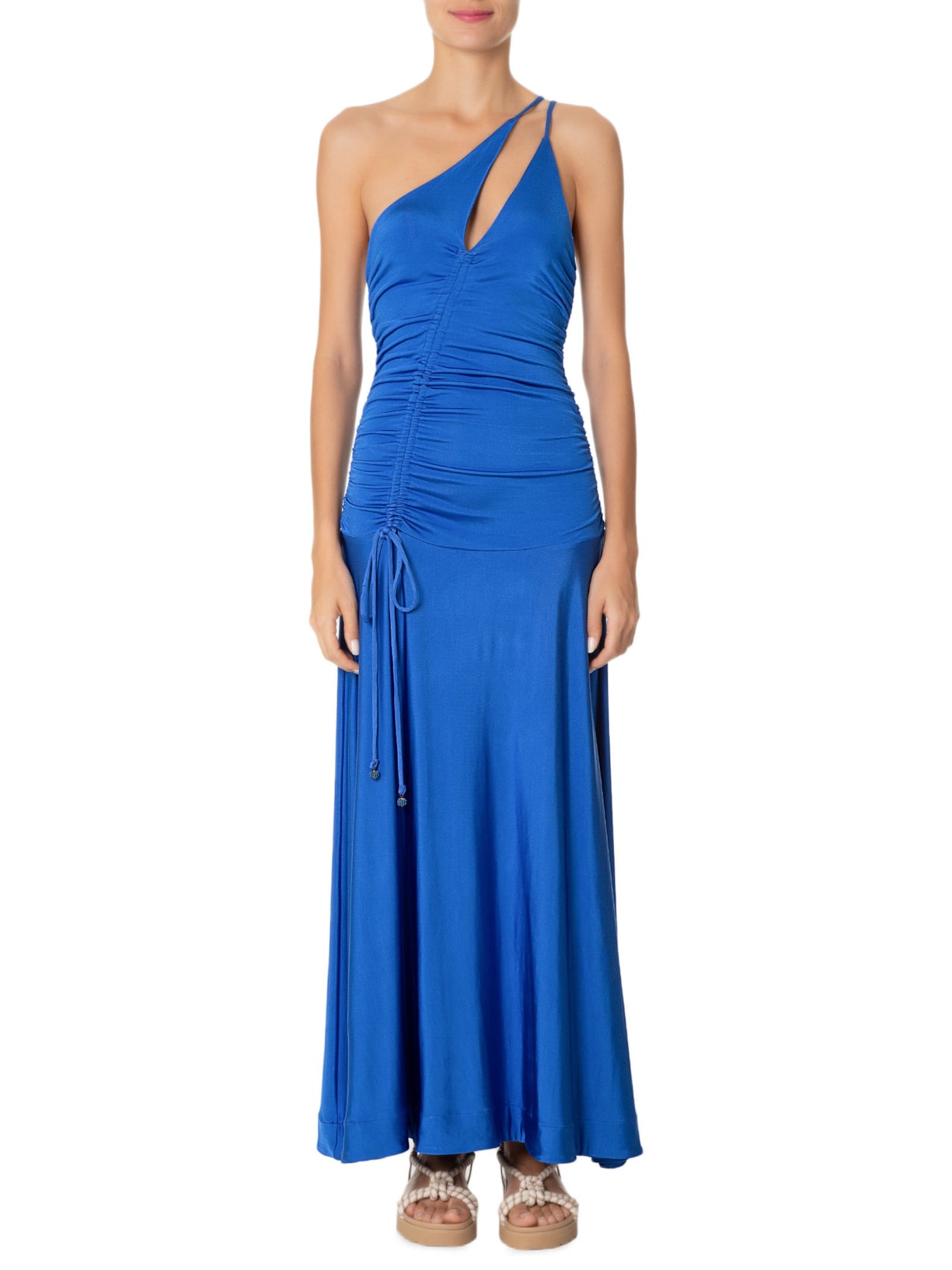 Vestido Longo Franzido Ombro Só Azul Farm