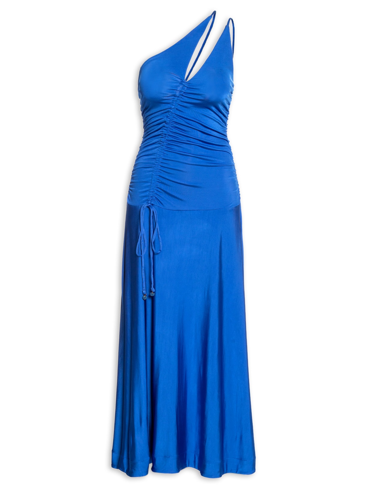 Vestido Longo Franzido Ombro Só - Azul