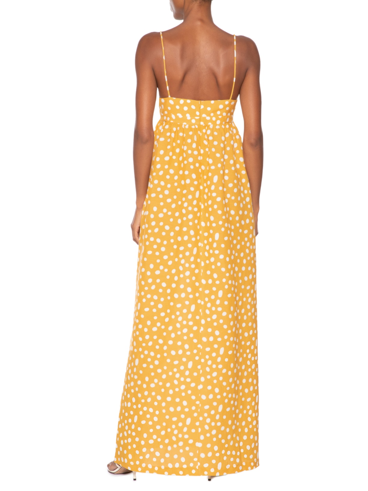 Vestido Longo Franzido Pois Amarelo Adriana Degreas