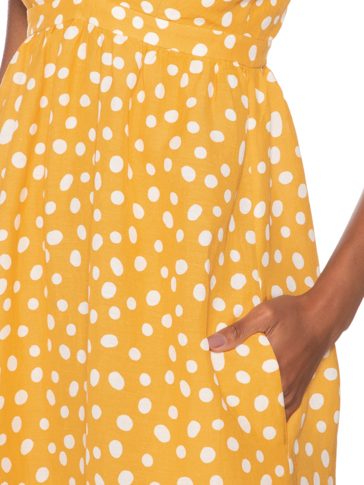 Vestido Longo Franzido Pois Amarelo Adriana Degreas