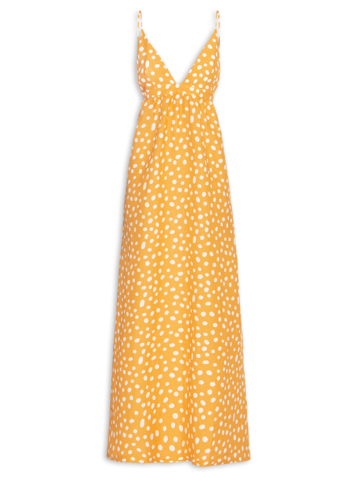 Vestido Longo Franzido Pois Amarelo Adriana Degreas