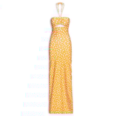 Vestido Longo Franzido Yellow Pois - Amarelo